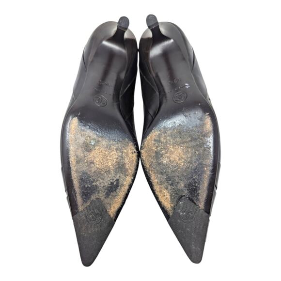 Vintage Chanel kitten heel brown leather CC logo captoe pointed toe Y2K 38.5 - Picture 11 of 12